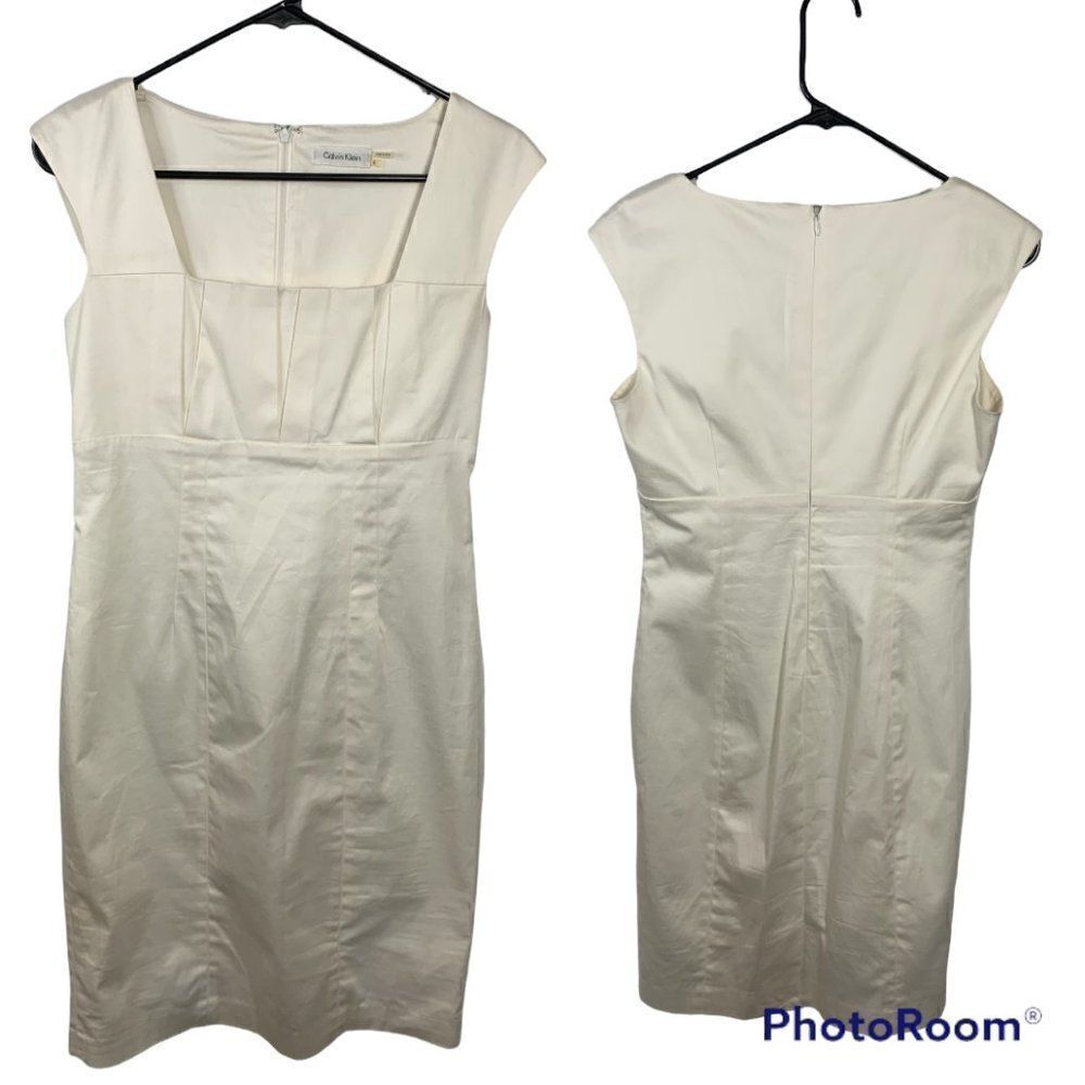 Calvin Klein Capped Sleeve White Midi Dress
